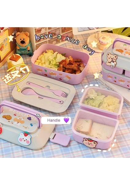 Mavi Kawaii Taşınabilir Öğle Yemeği Kutusu Kız Okul Çocuklar Plastik Piknik Bento Kutusu Mikrodalga Yiyecek Kutusu Bölmeli Saklama Kabı (Yurt Dışından) modelleri