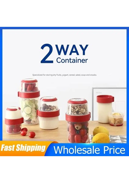 GY300 Taşınabilir Iki Katmanlı Bardak Konteyner Bardak Kapağı Tuppers Gıda Konik Kase Kahvaltı Bardak Tahıl Fındık Yoğurt Salata Bardak Konteyner Seti (Yurt Dışından)