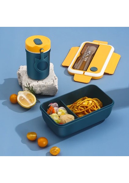 Sarı Set Bir Öğle Yemeği Kutusu Konteyneri Bento Paketlenmiş Gıda Yemek Hazırlama Tupper Çalışmak Için Hermetik Tencere Plastik Kaleci Depolama Kapaklı Çatal Kaşık (Yurt Dışından) modelleri
