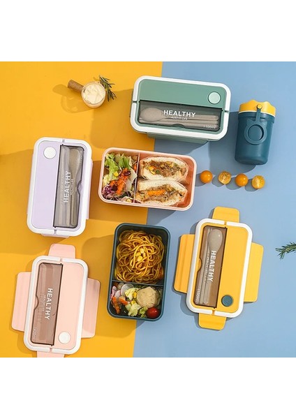 Sarı Set Bir Öğle Yemeği Kutusu Konteyneri Bento Paketlenmiş Gıda Yemek Hazırlama Tupper Çalışmak Için Hermetik Tencere Plastik Kaleci Depolama Kapaklı Çatal Kaşık (Yurt Dışından) fırsatları