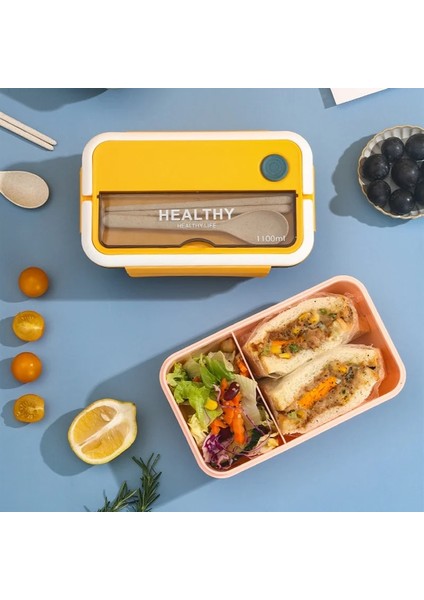 Sarı Set Bir Öğle Yemeği Kutusu Konteyneri Bento Paketlenmiş Gıda Yemek Hazırlama Tupper Çalışmak Için Hermetik Tencere Plastik Kaleci Depolama Kapaklı Çatal Kaşık (Yurt Dışından) indirimleri