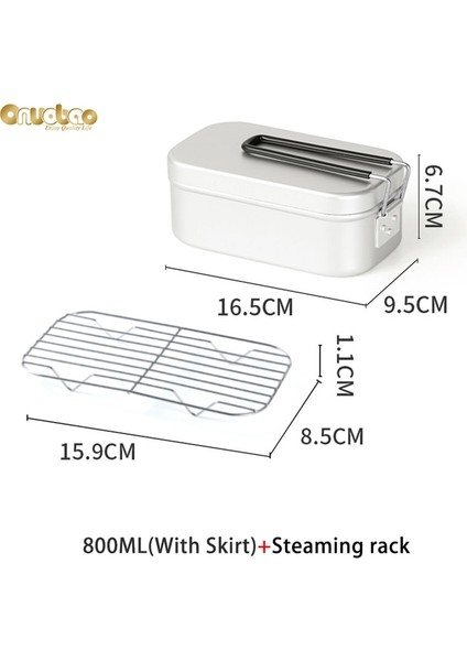800ML-W-2PIECE Set Onuobao Yetişkin Kare Açık Gezi Kamp Pişirme Artefakt Alüminyum Bento Kutusu Seyahat Taşınabilir Japon Yemek Kabı (Yurt Dışından)