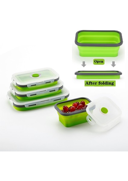 Bu 1200 ml 4 Adet/takım Silikon Dikdörtgen Yemek Kabı Katlanabilir Bento Kutusu Katlanır Gıda Kabı Kase 300/500/800/1200 ml Yemek Takımı (Yurt Dışından)