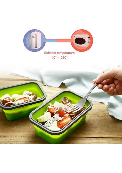 Bu 1200 ml 4 Adet/takım Silikon Dikdörtgen Yemek Kabı Katlanabilir Bento Kutusu Katlanır Gıda Kabı Kase 300/500/800/1200 ml Yemek Takımı (Yurt Dışından)
