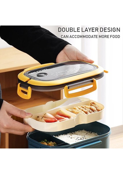 Çocuk-02 Öğle Yemeği Kutusu 2 Katmanlar Izgaralar Öğrenci Ofis Çalışanı Mikrodalga Hermetik Bento Kutusu Açık Piknik Meyve Gıda Kabı Çatal Kaşık ile (Yurt Dışından) fırsatları