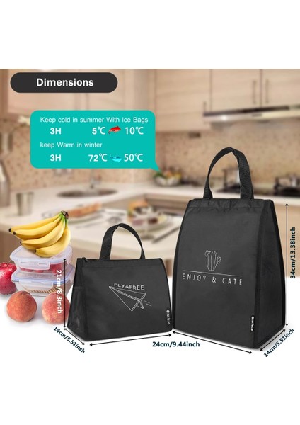 Kısa (Uçak) Onuobao Yalıtımlı Öğle Yemeği Çantası Su Şişesi Çantası, Su Geçirmez ve Soğutucu ve Termal Siyah Öğle Yemeği Kutusu Çantası Tote Bento Çantası Erkekler Kadınlar Için (Yurt Dışından)