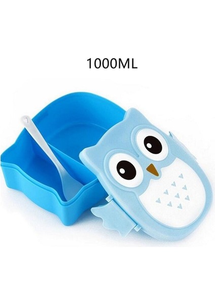 1000 ml Mavi Baykuş Hamburger Öğle Yemeği Kutusu Çift Katmanlı Sevimli Burger Bento Öğle Yemeği Kutusu Mikrodalga Gıda Kabı Çatal Sofra Seti Baykuş Bölmesi Ланч Бокс (Yurt Dışından)