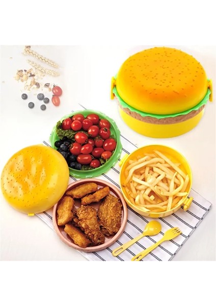 1000 ml Mavi Baykuş Hamburger Öğle Yemeği Kutusu Çift Katmanlı Sevimli Burger Bento Öğle Yemeği Kutusu Mikrodalga Gıda Kabı Çatal Sofra Seti Baykuş Bölmesi Ланч Бокс (Yurt Dışından) modelleri