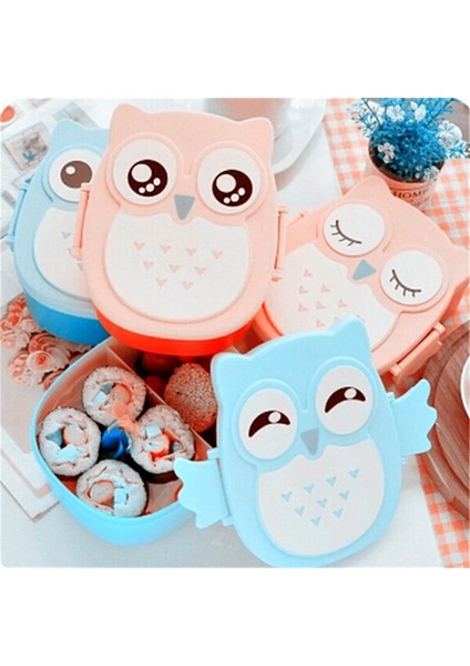 1000 ml Mavi Baykuş Hamburger Öğle Yemeği Kutusu Çift Katmanlı Sevimli Burger Bento Öğle Yemeği Kutusu Mikrodalga Gıda Kabı Çatal Sofra Seti Baykuş Bölmesi Ланч Бокс (Yurt Dışından) indirimleri