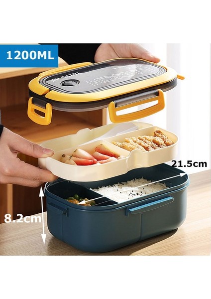 1200ML-006 Taşınabilir Mühürlü Öğle Yemeği Kutusu 2 Katmanlı Örgü Çocuklar Sızdırmaz Bento Aperatif Kutusu Çatal Bıçak Takımı Mikrodalga Güvenli Gıda Saklama Kabı (Yurt Dışından)