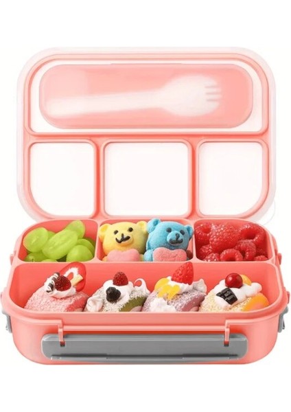 Pembe 1 Adet 1300 ml Yalıtımlı Yemek Kabı 4 Bölmeli Plastik Mikrodalgada Bento Kutusu Çocuklar Için Okul Gıda Kabı Vakum Şişeleri (Yurt Dışından)