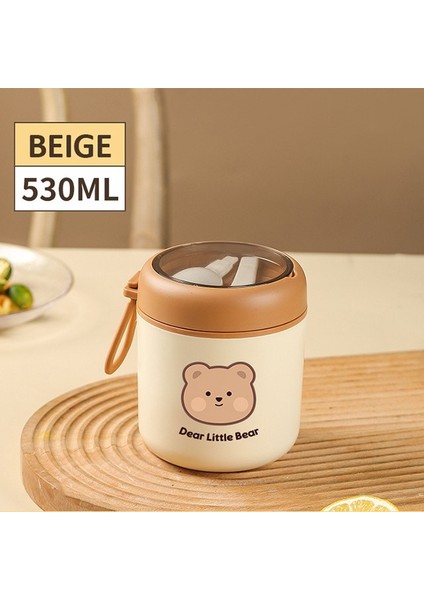 Bej Sevimli 304 Paslanmaz Çelik Vakum Termal Öğle Yemeği Kutusu Sızdırmaz Bento Kahvaltı Çorba Bardağı Yalıtımlı Öğle Yemeği Çantası Gıda Isıtıcı Kaplar (Yurt Dışından)