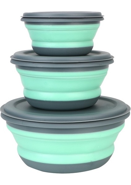 Yeşil Katlanır Öğle Yemeği Kutusu Gıda Kabı 3 Adet/takım Sofra Seti Kase Setleri Taşınabilir Katlanabilir Salata Kasesi Silikon Kapaklı Katlanır Kase (Yurt Dışından)