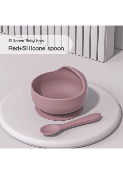 990992RED 1 2 Adet/takım Silikon Bebek Besleme Kase Sofra Çocuklar Için Su Geçirmez Vantuz Kaşıkla Çocuk Yemekleri Mutfak Bebek Eşyaları (Yurt Dışından)