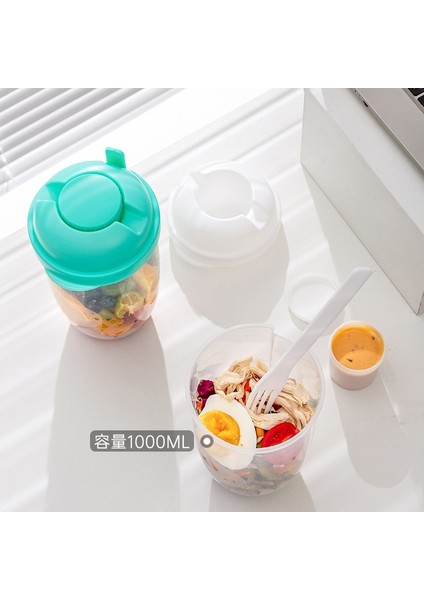 Yeşil 1000 ml 1l Taşınabilir Salata Bardağı Çocuk Kahvaltı Salata Kasesi Çatal ile Okul Öğle Yemeği Kutusu Gıda Depolama Bento Kutusu Yoğurt Yulaf Ezmesi Tahıl Süt Fincan (Yurt Dışından)