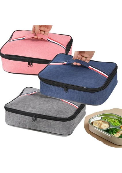 Gri Yalıtımlı Öğle Yemeği Kutusu Erkek Kadın Seyahat Taşınabilir Kamp Piknik Çantası, Oxford Kumaş + Alüminyum Folyo Soğuk Gıda Soğutucu Termal Çanta Çanta (Yurt Dışından) modelleri