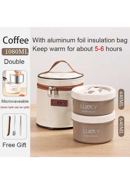 Stil One-Kahve-2 Yeni Termal Öğle Yemeği Kutusu Taşınabilir Hermetik Öğle Yemeği Kutusu Paslanmaz Çelik Gıda Kabı Sızdırmaz Mikrodalga Fırın Öğrenci Için Yemek Takımı (Yurt Dışından)