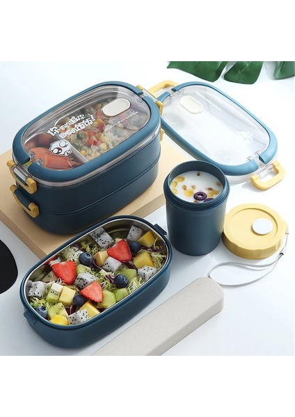 3l-Blue-2 Çok Katmanlı Bento Kutusu Termal 304 Paslanmaz Çelik Öğle Yemeği Kahvaltı Taşınabilir Açık Gıda Depolama Sofra Çocuk Öğrenci Ofisi Için (Yurt Dışından)