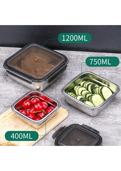 1200 ml Beyaz Yeni Gıda Öğle Yemeği Kutusu 304 Paslanmaz Çelik Taze Tutma Kutusu Mühürlü Taze Tutma Öğle Yemeği Kutusu Öğrenci Kalınlaşmış Küçük Kare Meyve Kutusu (Yurt Dışından)