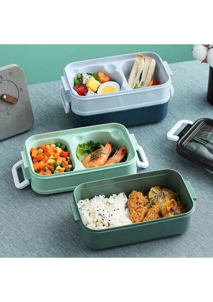 Siyah Çanta 2 Katmanlı Taşınabilir Hermetik Öğle Yemeği Kutusu Çocuk Öğrenci Bento Kutusu Çatal Kaşık Sızdırmaz Mikrodalga Gıda Saklama Kutusu Okul (Yurt Dışından) indirimleri