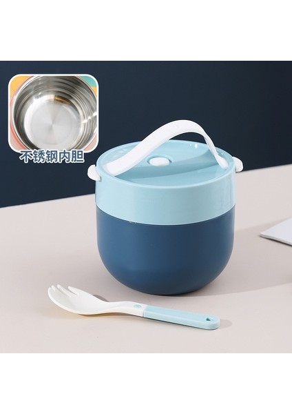 BLUE-304STAINLESS Taşınabilir Çorba Bardağı Öğle Yemeği Kutusu Paslanmaz Çelik / Plastik Termos Kupa Gıda Konteyneri Çocuklar Için Kaşıklı Termal Bardak Vakum Bento Kutusu (Yurt Dışından)