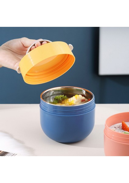 BLUE-304STAINLESS Taşınabilir Çorba Bardağı Öğle Yemeği Kutusu Paslanmaz Çelik / Plastik Termos Kupa Gıda Konteyneri Çocuklar Için Kaşıklı Termal Bardak Vakum Bento Kutusu (Yurt Dışından)