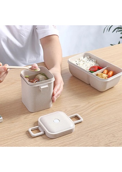 Çorba Bardağı ile 1100 ml Çocuklar Için Taşınabilir Buğday Samanı Öğle Yemeği Kutusu Japon Tarzı Plastik Termal Bento Kutusu Sofra Çorba Bardağı ile Plastik Gıda Aperatifler Kutusu (Yurt Dışından)