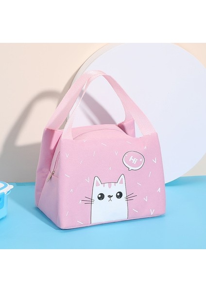 Pembe Kedi 1 Adet Taşınabilir Oxford Yalıtımlı Alüminyum Folyo Öğle Yemeği Çantaları Gıda Piknik Çantaları Kadınlar Çocuklar Için Fonksiyonel Desen Soğutucu Öğle Yemeği Kutusu Şekli (Yurt Dışından)