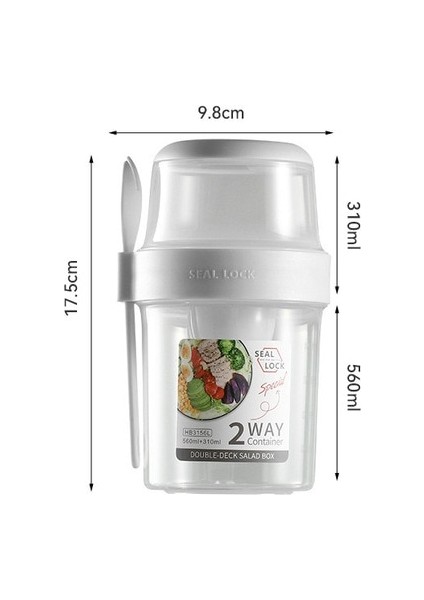Beyaz 560ML Kahvaltı Yulaf Ezmesi Tahıl Fındık Yoğurt Salata Bardağı Mühürlü Konteyner Seti Çatal Sos Bardağı Kapaklı Bento Tuppers Gıda Konik Kase Öğle Yemeği Kutusu (Yurt Dışından)
