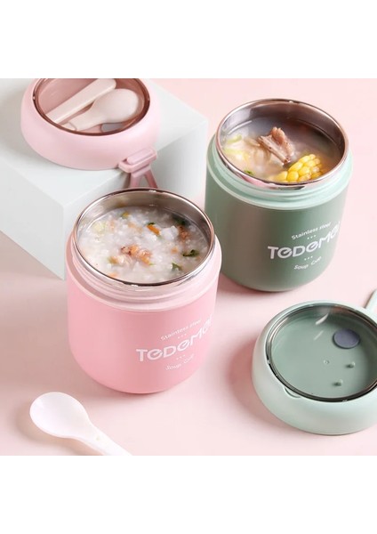 Green-A 400ML-500ML Paslanmaz Çelik Çorba Bardağı Termal Öğle Yemeği Kutusu Gıda Kabı Kaşık Vakum Bardak Yalıtımlı Bento Kutusu Çocuklar Için Okul (Yurt Dışından) indirimleri