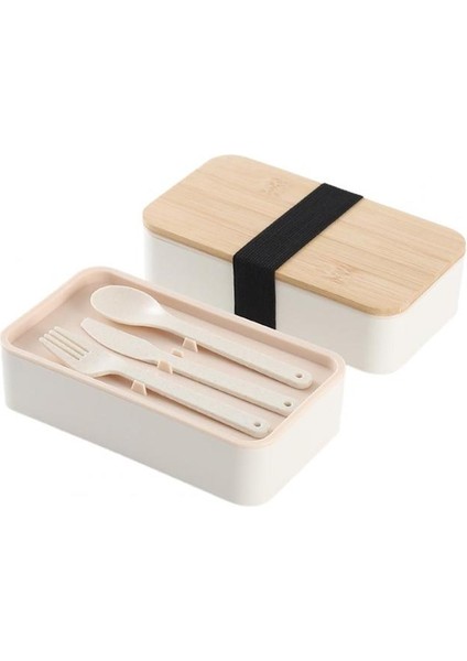 Bej 1200 ml Askılı Bento Kutuları Çift Katmanlı Bento Kılıfları Dahili Sofra Takımı Japon Tarzı Sızdırmaz Öğle Yemeği Kutuları Öğle Yemeği Kapları (Yurt Dışından)