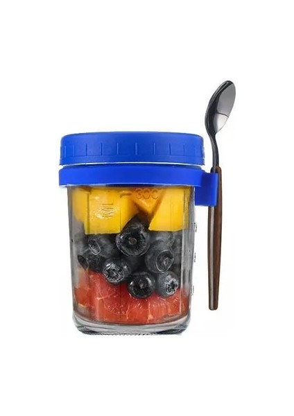 Mavi 1 Kahvaltı Yulaf Ezmesi Fındık Yoğurt Salata Bardağı Gıda Saklama Kutusu Mühür Konteyner Seti 350 ml Sebzelik Fincan Paslanmaz Çelik Kaşık Öğle Yemeği Bo (Yurt Dışından)