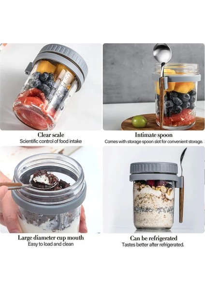 Mavi 1 Kahvaltı Yulaf Ezmesi Fındık Yoğurt Salata Bardağı Gıda Saklama Kutusu Mühür Konteyner Seti 350 ml Sebzelik Fincan Paslanmaz Çelik Kaşık Öğle Yemeği Bo (Yurt Dışından)