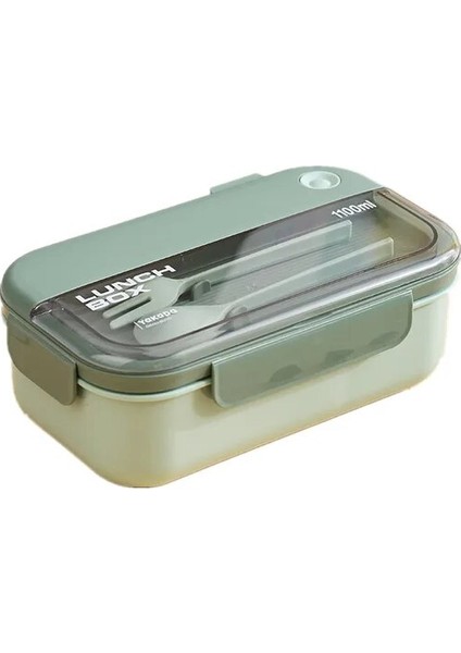 1100 ml Taşınabilir Bento Öğle Yemeği Kutusu Bölmeli Sızdırmaz Mikrodalga Güvenli Öğle Yemeği Kabı Yeniden Kullanılabilir Çatal Bıçak Takımı ile (Yurt Dışından)