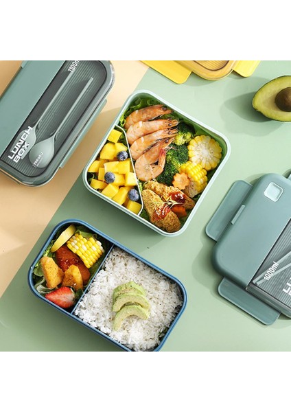 1100 ml Taşınabilir Bento Öğle Yemeği Kutusu Bölmeli Sızdırmaz Mikrodalga Güvenli Öğle Yemeği Kabı Yeniden Kullanılabilir Çatal Bıçak Takımı ile (Yurt Dışından)