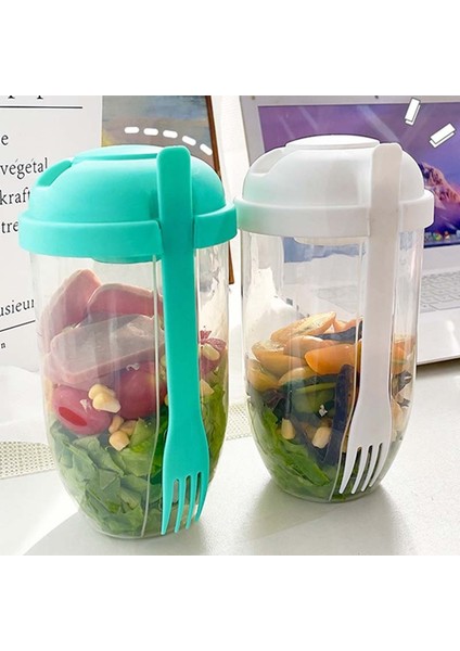 Soya Sosu Şişesi Taşınabilir Salata Bardağı Kahvaltı Yulaf Ezmesi Kase Çatallı Öğle Yemeği Kutusu Sos Bardağı Kapaklı Yoğurt Tahıl Süt Salata Kabı Bento Kutusu (Yurt Dışından)