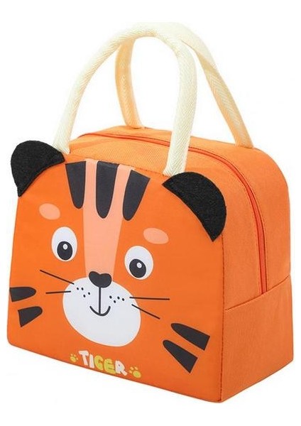 Turuncu Faydalı Öğle Yemeği Çantası Karikatür Gıda Teslimat Gıda Saklama Çantası Rahat Taşıma Kolu Sevimli Kaplan Ayı Baskı Yalıtımlı Öğle Yemeği Kutusu (Yurt Dışından)