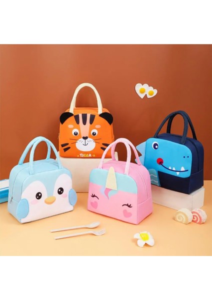 Turuncu Faydalı Öğle Yemeği Çantası Karikatür Gıda Teslimat Gıda Saklama Çantası Rahat Taşıma Kolu Sevimli Kaplan Ayı Baskı Yalıtımlı Öğle Yemeği Kutusu (Yurt Dışından) fırsatları