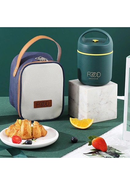 Mavi Çanta Termal Öğle Yemeği Kutusu Paslanmaz Çelik Yalıtımlı Öğle Yemeği Çantası Gıda Isıtıcı 460 ml Termos Çorba Bardağı Öğle Yemeği Kutusu Çocuklar Için Okul Açık (Yurt Dışından)