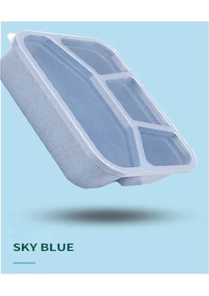 4 Bölme-Mavi 1 Katmanlı Temiz Buğday Samanı Öğle Yemeği Kutusu Gıda Kabı Şeffaf Kutu Isıya Dayanıklı Sızdırmaz Yemek Takımı Meyve Kutusu Okul Ofisi (Yurt Dışından)