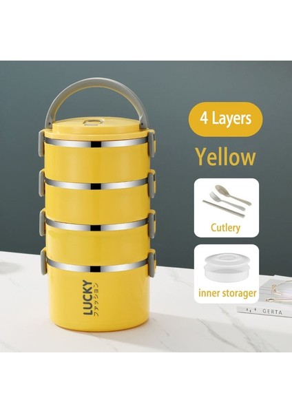4 Sarı Çok Katmanlı Öğle Yemeği Kutusu Paslanmaz Çelik Yalıtımlı Bento Gıda Kabı Depolama Taşınabilir Açık Piknik Sızdırmaz Okul Sofra (Yurt Dışından)
