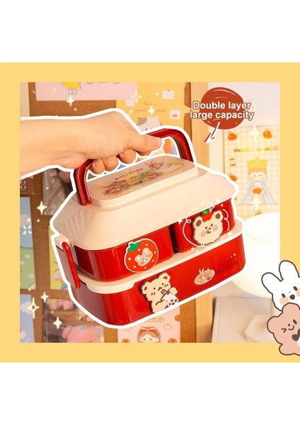 Kırmızı S Kawaii Yemek Kabı Taşınabilir Okul Çocukları Piknik Bento Kutusu Mikrodalga Yiyecek Kutusu Bölmeli Saklama Kapları Yemek Kabı (Yurt Dışından)