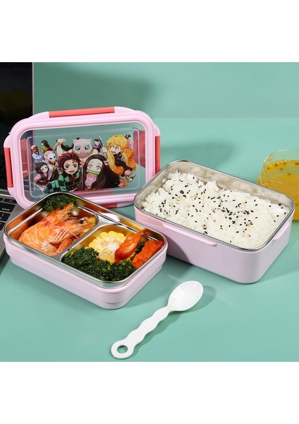 Pembe 2 Iblis Avcısı Paslanmaz Çelik Bento Kutusu Mikrodalga Güvenli Termal Yalıtımlı Gıda Konteyner Yemek Kabı Çocuklar Için Okul Çocukları Piknik (Yurt Dışından)