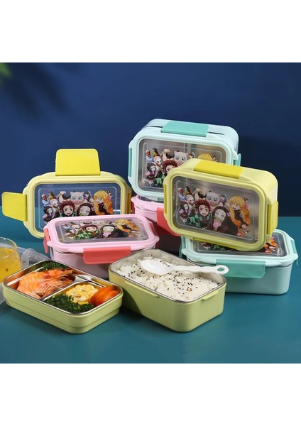 Pembe 2 Iblis Avcısı Paslanmaz Çelik Bento Kutusu Mikrodalga Güvenli Termal Yalıtımlı Gıda Konteyner Yemek Kabı Çocuklar Için Okul Çocukları Piknik (Yurt Dışından)