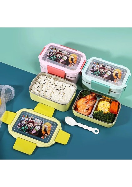 Pembe 2 Iblis Avcısı Paslanmaz Çelik Bento Kutusu Mikrodalga Güvenli Termal Yalıtımlı Gıda Konteyner Yemek Kabı Çocuklar Için Okul Çocukları Piknik (Yurt Dışından)