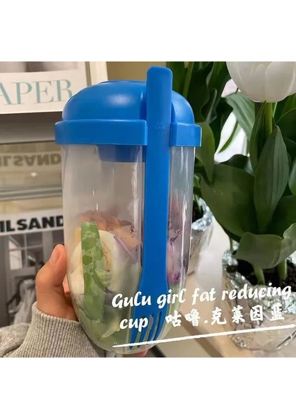 Mavi 1000ML Kahvaltı Salata Kaseleri Öğle Yemeği Kutusu Metal Meyve Salatası Kaseleri Yulaf Ezmesi Tahıl Fındık Yoğurt Salatası Fincan Çatallı Sos Bardağı Salata Kabı (Yurt Dışından)