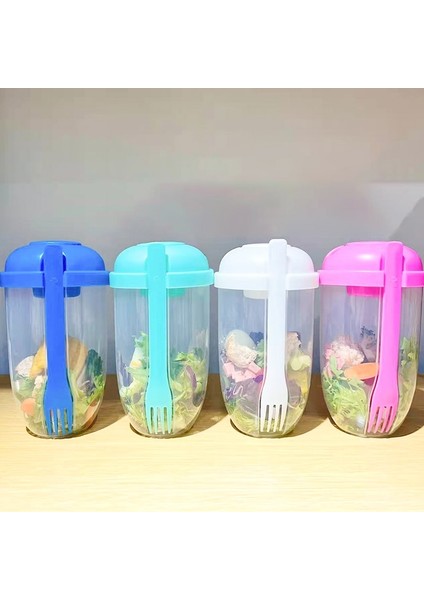 Mavi 1000ML Kahvaltı Salata Kaseleri Öğle Yemeği Kutusu Metal Meyve Salatası Kaseleri Yulaf Ezmesi Tahıl Fındık Yoğurt Salatası Fincan Çatallı Sos Bardağı Salata Kabı (Yurt Dışından)