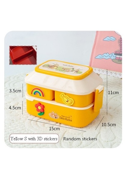 A 820ML Sarı S Kawaii Bento Öğle Yemeği Kutusu Çocuklar Için Taşınabilir Ofis Mikrodalga Gıda Kabı Plastik Piknik Iş Öğle Yemeği Kutusu Bölmeli (Yurt Dışından)