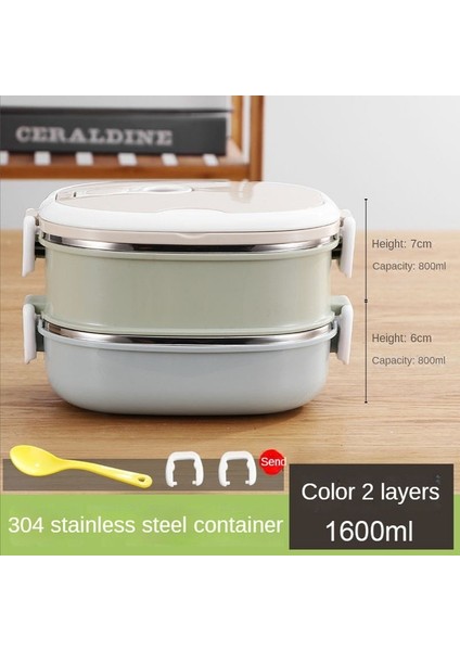 2. Kat 1600 ml 304 Paslanmaz Çelik Büyük Kapasiteli Taşınabilir Yemek Kabı Çocuk Öğrenci Ofisi Öğle Yemeği Kutusu Açık Piknik Gıda Kabı (Yurt Dışından)