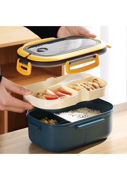 Mavi Taşınabilir Hermetik Öğle Yemeği Kutusu 2 Katmanlı Izgara Çocuk Öğrenci Bento Kutusu Çatal Kaşık Sızdırmaz Mikrodalgada Koku Önlemek Okul (Yurt Dışından) fırsatları